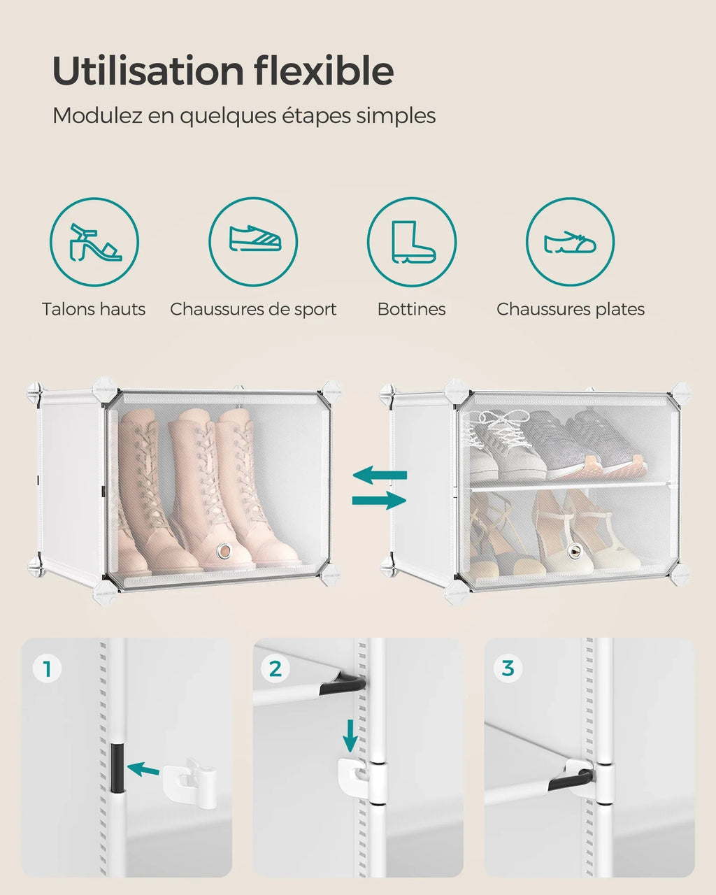 SONGMICS Shoe shelf 12 compartments, Storage shelf Modular, 30 x 40 x 30 cm compartment, White - view 4