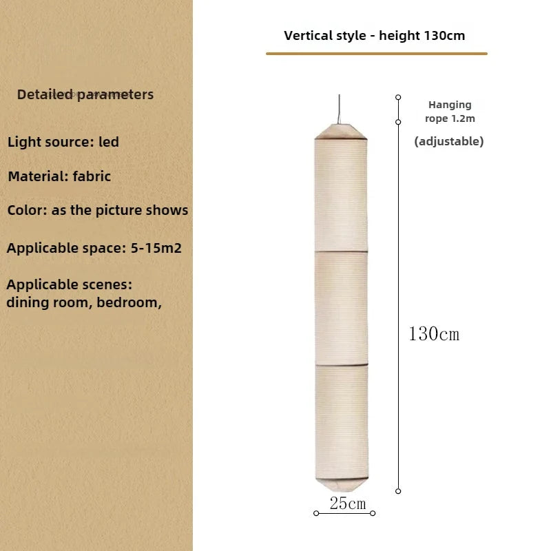 Fabric cylindrical pendant light for elegant interior decoration - Vertical-130cm / Papier / Cool White