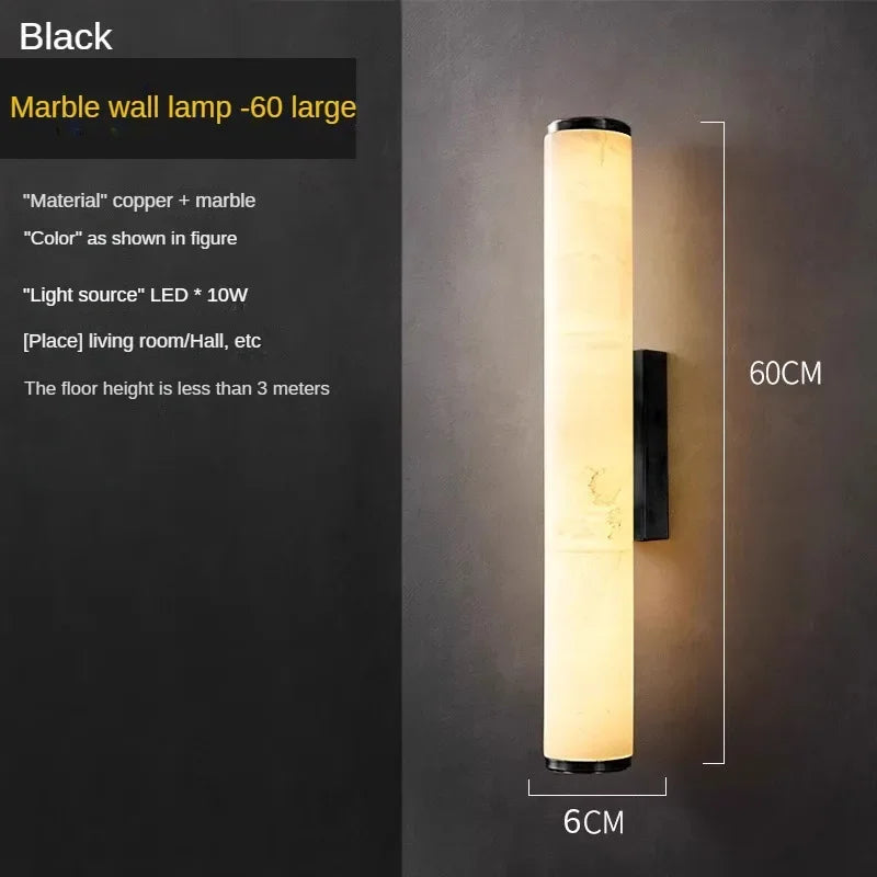 Minimalist wall sconce in marble and modern copper design elegant - Warm White (2700-3500K) / Black-60cm