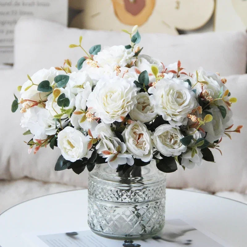 Bouquet of pink silk peonies for interior decoration