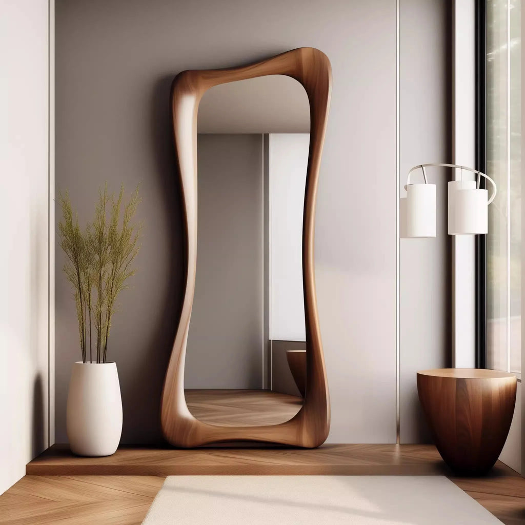 Decorative mirror of artistic luxury in light walnut wood - view 4