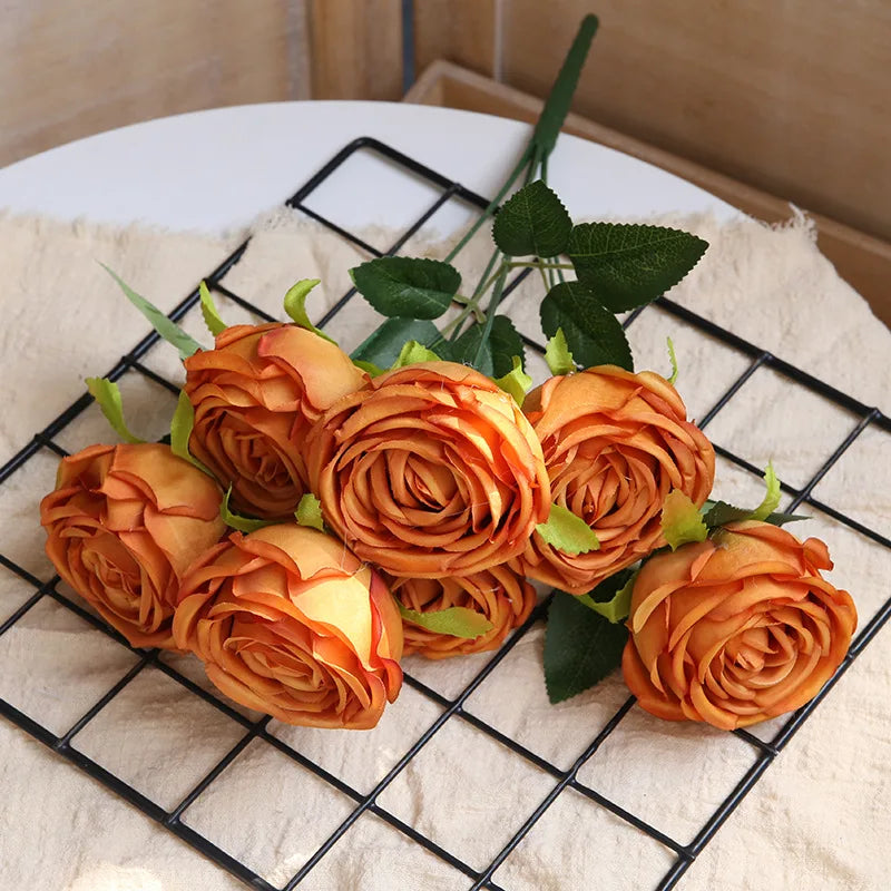 Bouquet of artificial silk rose wines for wedding interior decoration - Orange