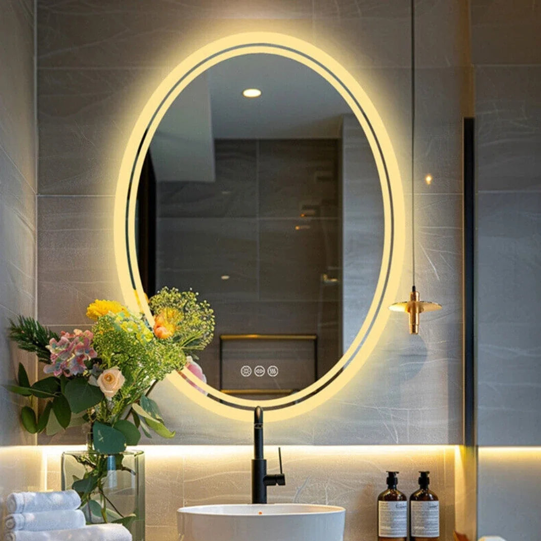 Light-filled oval mirror with anti-fog function and adjustable lighting - view 5