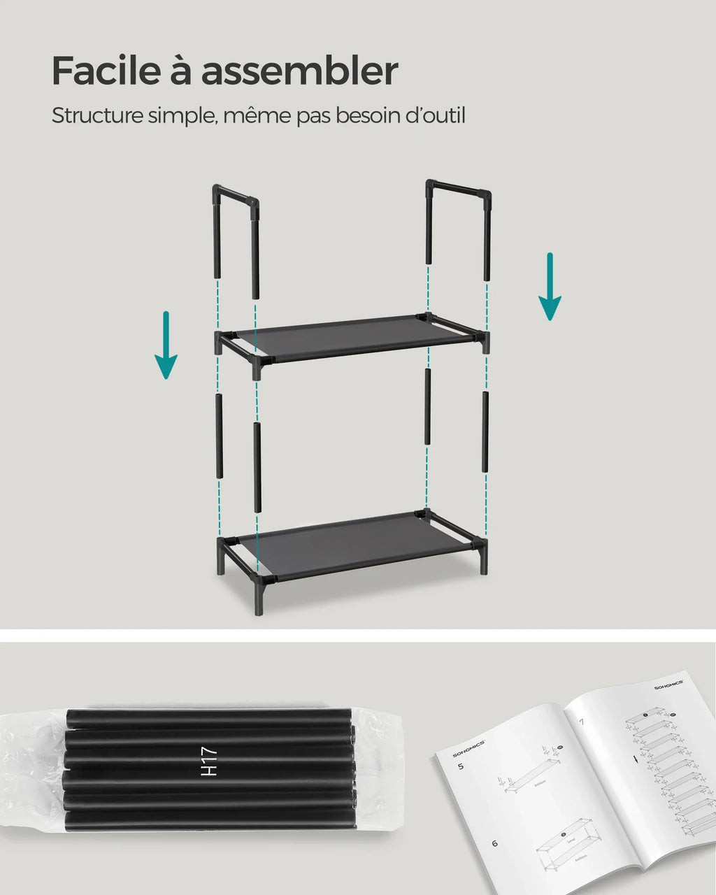 SONGMICS Shoe Rack, 10 Tiers, Narrow Shoe Rack, 28 x 45 x 173 cm, Metal Frame, Non-Woven Fabric Shelves, Hallway, Bedroom - view 4