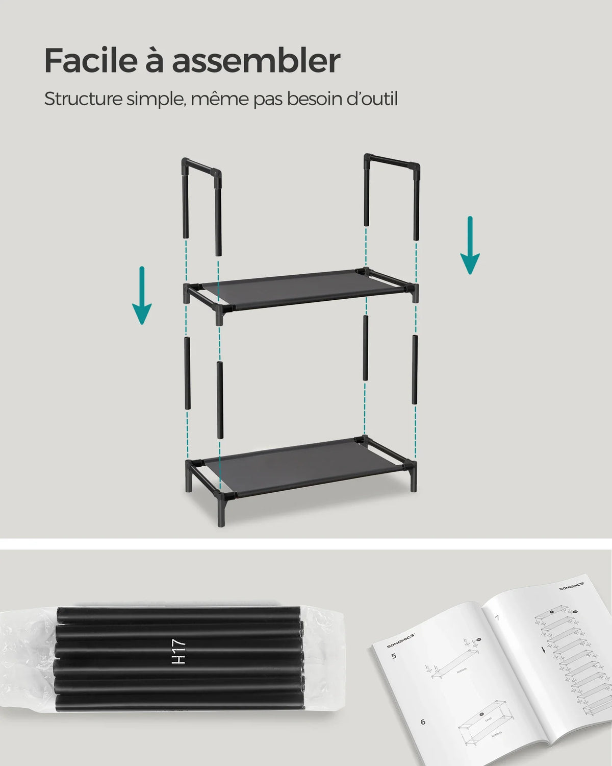 SONGMICS Shoe Rack, 10 Tiers, Narrow Shoe Rack, 28 x 45 x 173 cm, Metal Frame, Non-Woven Fabric Shelves, Hallway, Bedroom - view 4