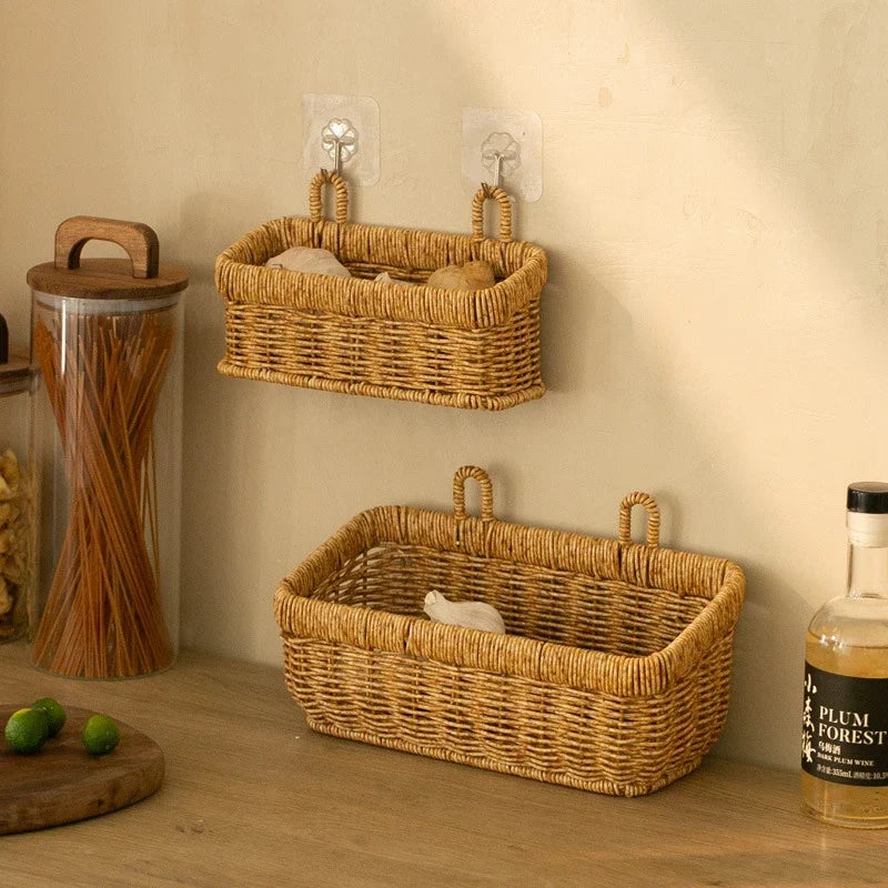 Wicker basket wall storage organizer woven for vegetables - view 2