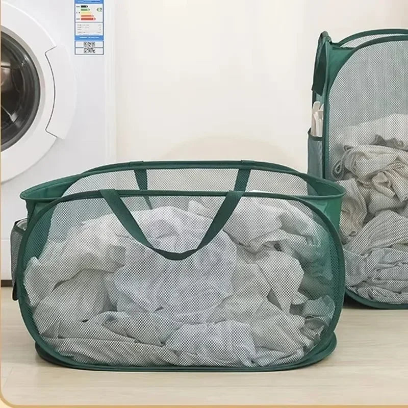 Durable Collapsible Laundry Basket, Mesh Pop Up Laundry Hamper With Side Pocket, Foldable Clothes Storage Hamper With Reinforced - view 5