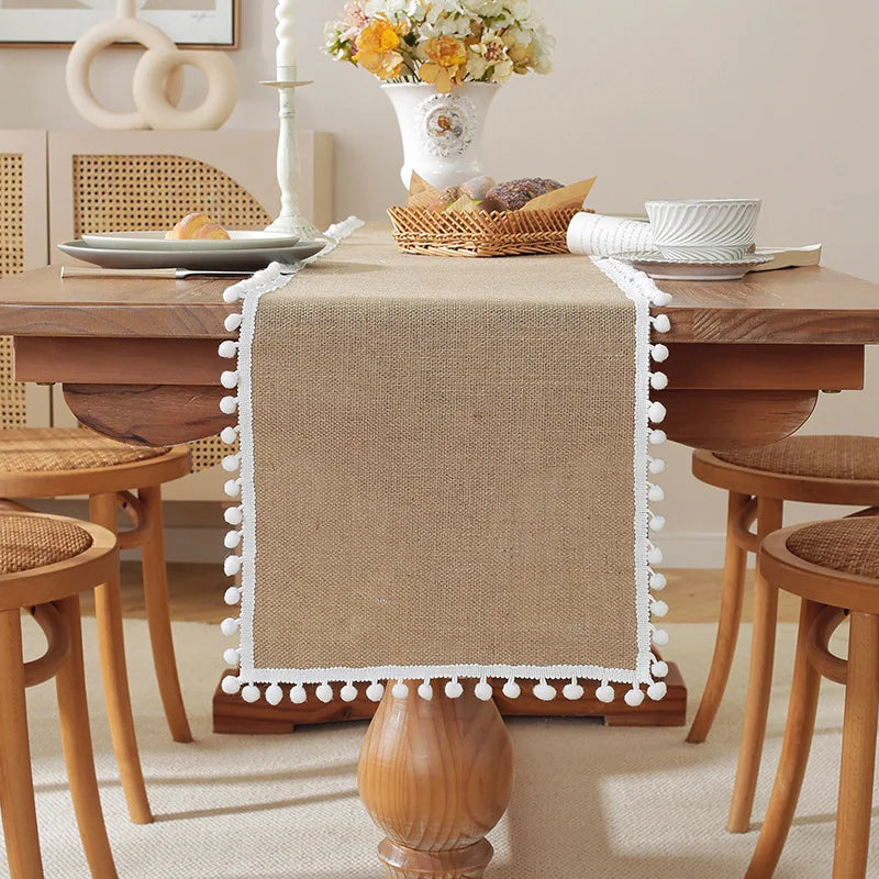 Rustic Macrame Table Runner, Beige with Woven Details - 4Pcs Placemat30x45cm