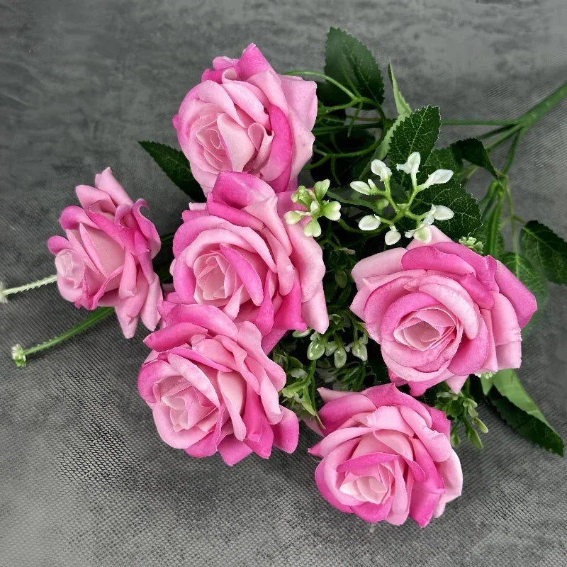 Wedding decoration bouquet of artificial silk rose wines 7 heads - view 4