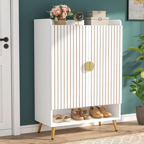 7-Tier Wooden Shoe Cabinet with Doors and Adjustable Shelves - view 2