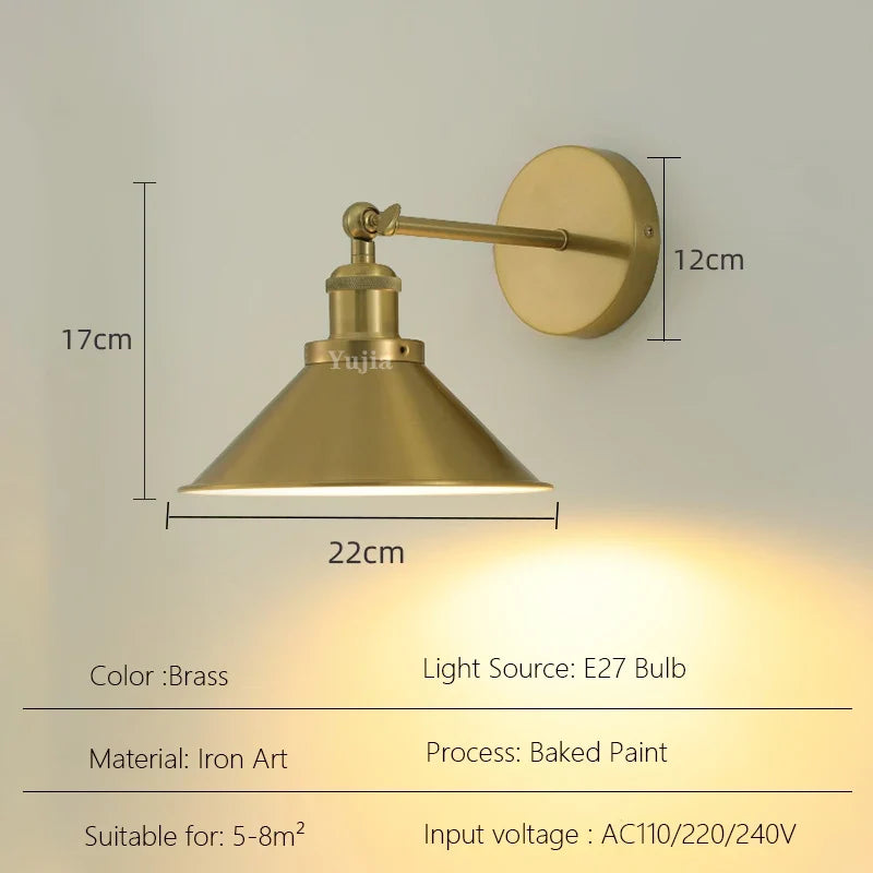 Height adjustable retro wall sconce with decorative lampshade - Brass / Bulb Not Included