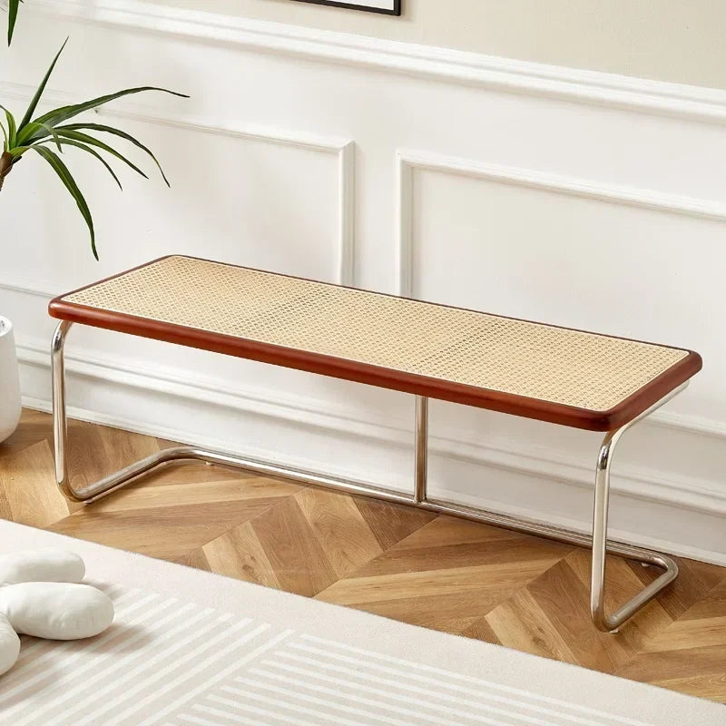 Creative and versatile Nordic rattan shoestool - Noyer