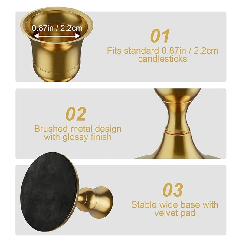 6PCS Brass Gold Taper Candle Holders, Vintage Metal Candlestick Holders For Dinner Room Table Centerpiece Or Mantel - view 3