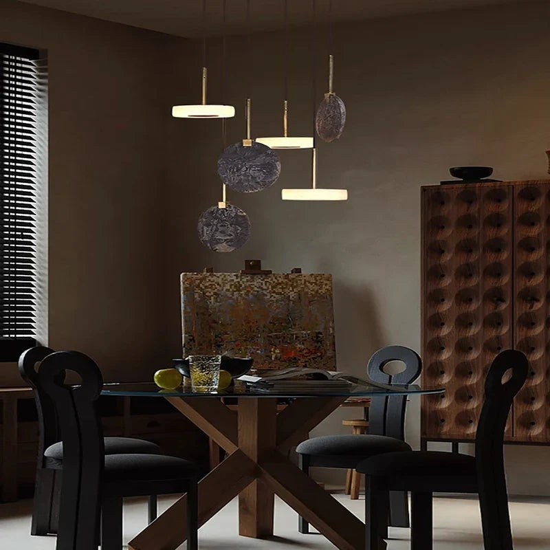 Chandelier in natural wood or gold marble with led lighting - view 4