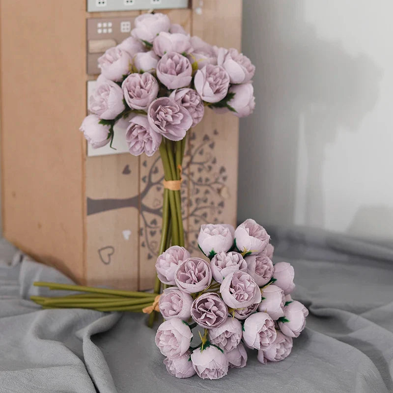 Bouquet of 27 artificial rose wines and peonies in decorative silk - view 2