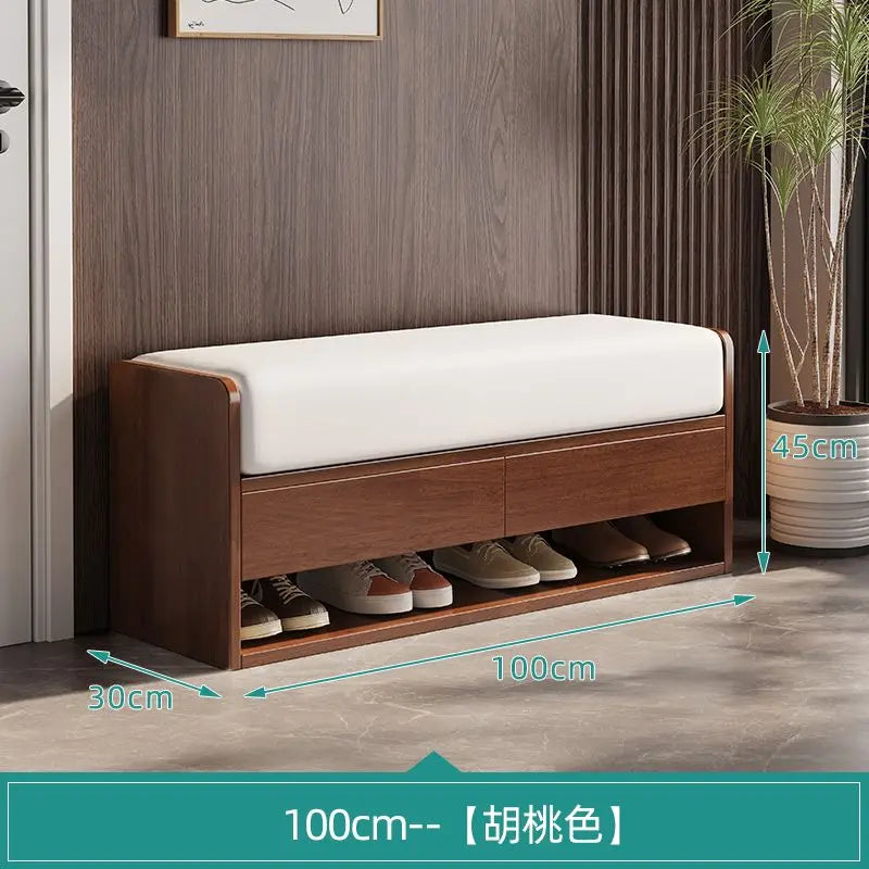 Nordic wooden changing stool with integrated storage - H