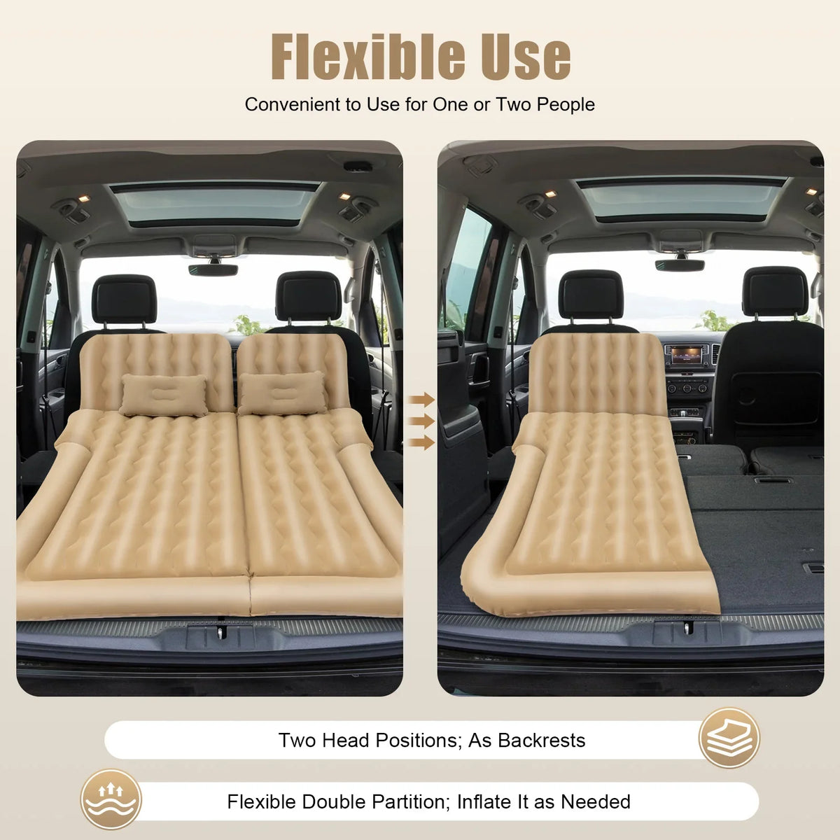 Inflatable Suv Car Mattress With Air Pump, Car Rear Seat Sleep Bed, Travel Tent (Beige) - view 4