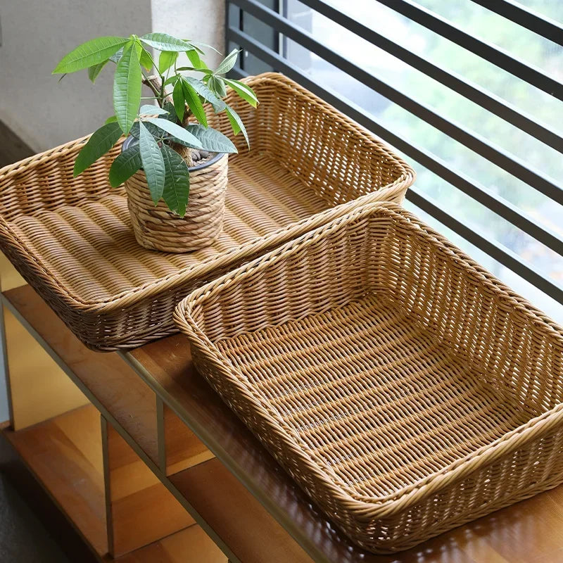 Service tray in braided rattan with handles for storage and parties - view 2