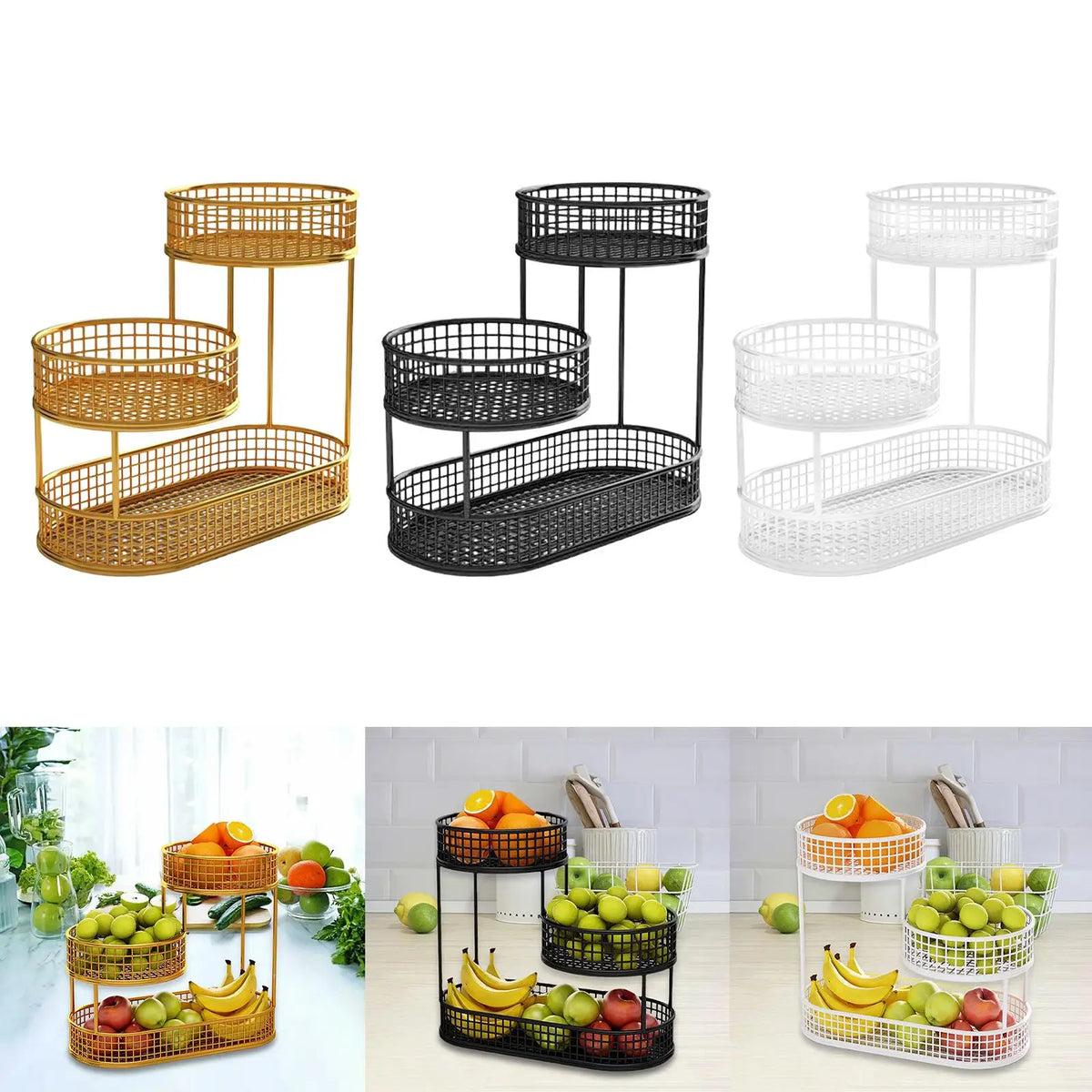 Countertop Fruit Basket Metal Wire Storage Basket, Counter Serving Tray Space Saver Serving Stand Vegetables Storage Rack - view 3