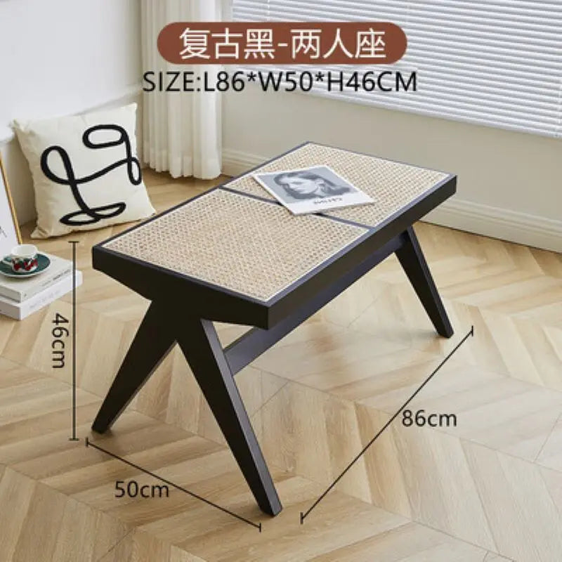 True Nordic style rattan stool for changing shoes - Chamois