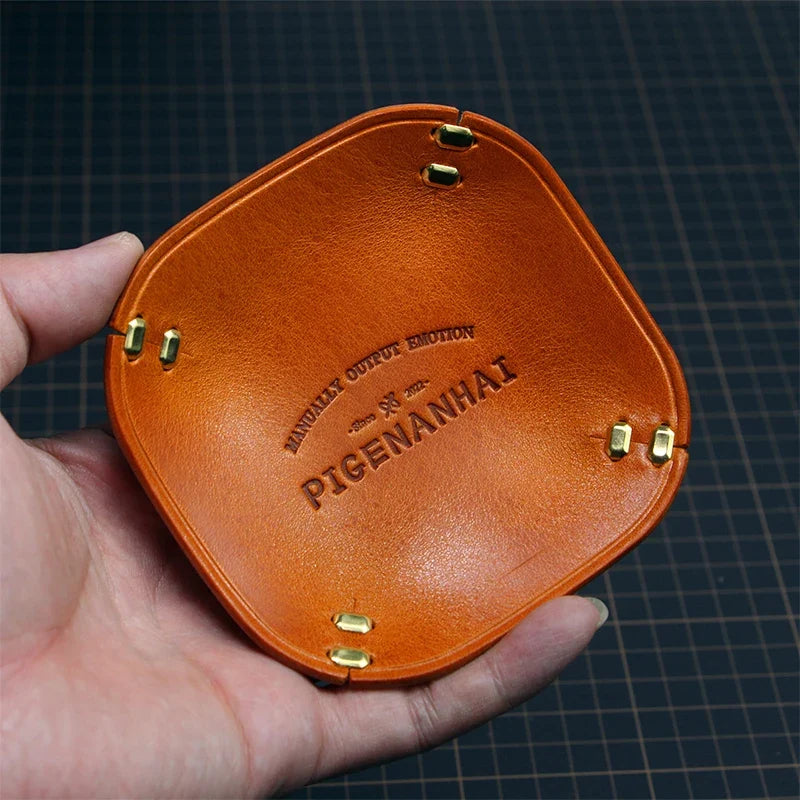 Leather storage tray for jewellery and miscellaneous items - Brun