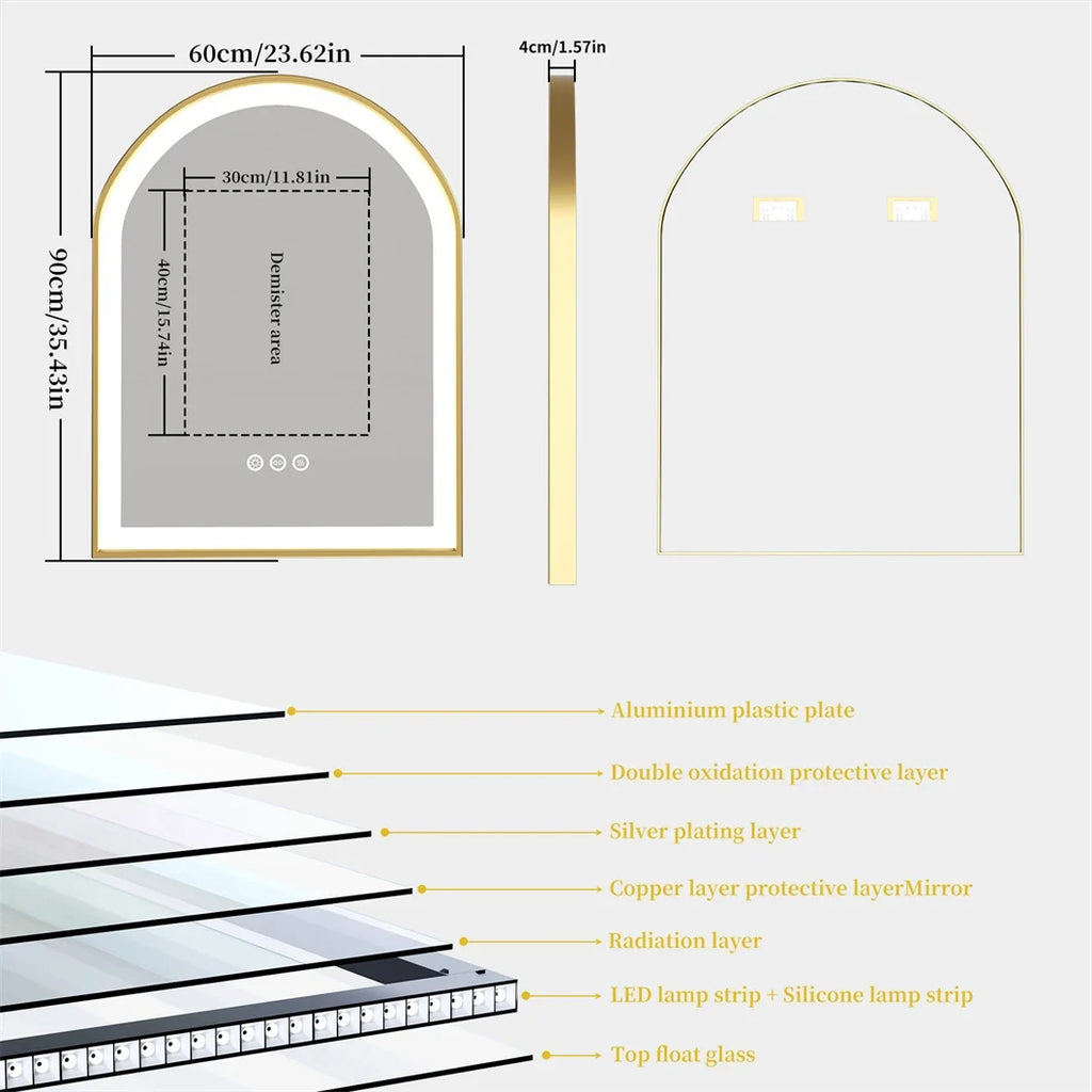 Wall mirror with golden led anti-fog light variable aluminum frame - view 6