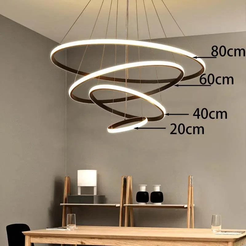 Modern three circle round chandelier elegant design - Black-20-40-60-80 / Tricolor Light