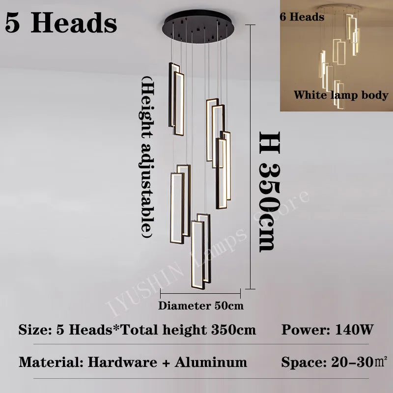 Modern led chandelier for creative duplex decoration - Neutral Light 4000K / 5 Heads / Black Lamp Body