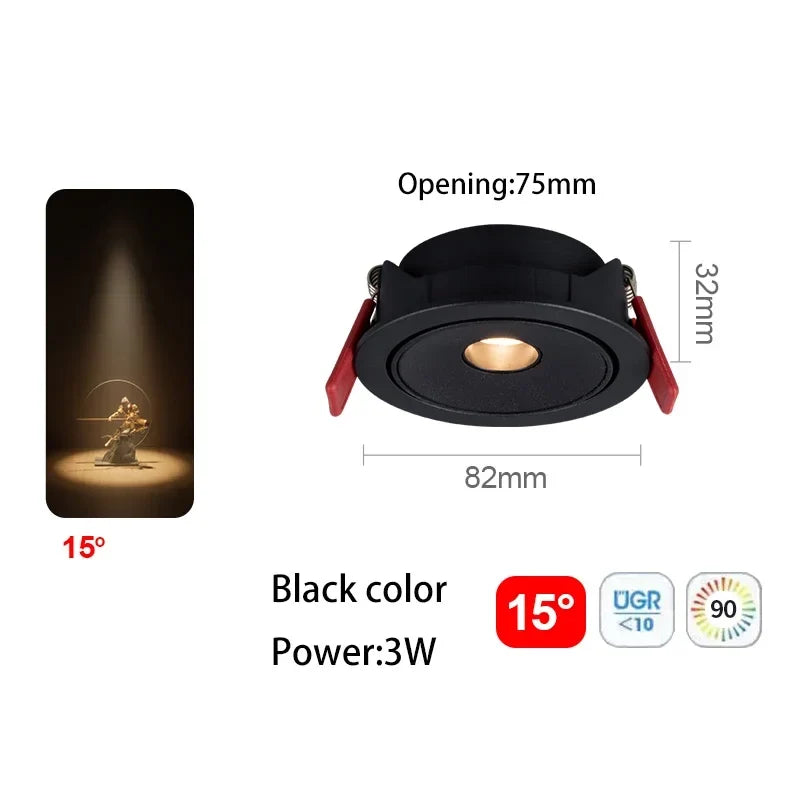 Ultra fine led spot with beam angle for interior lighting - BK 3W 15 degrees / 6000K