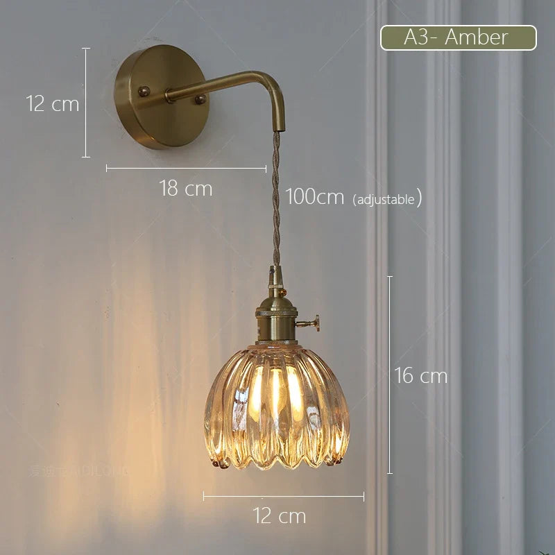 Wall sconce in retro Japanese style floral glass - A3