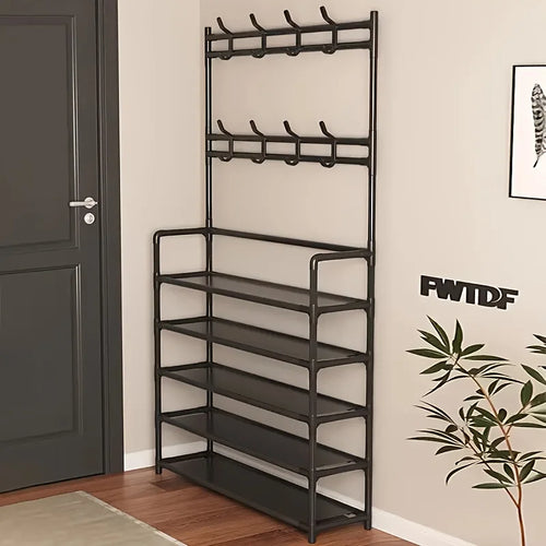 1 Piece 4/5 Ply 23" Carbon Steel, Multipurpose Clothes and Shoe Rack, Black/White, Self Assembly Required
