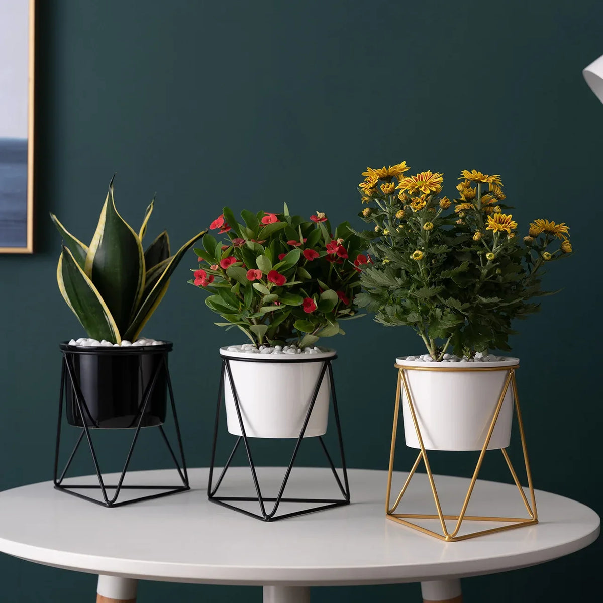 White Ceramic Vase, with Bracket Small White Vase, Round Ceramic Flower Vase, for Modern Nordic Home decor, Living Room, Office - view 2