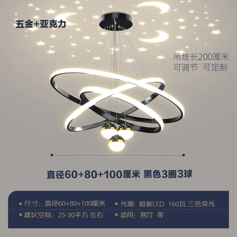 Star LED pendant light for interior decorative lighting - 60.80.100CM / Golden Lamp Body / Gradation tricolore