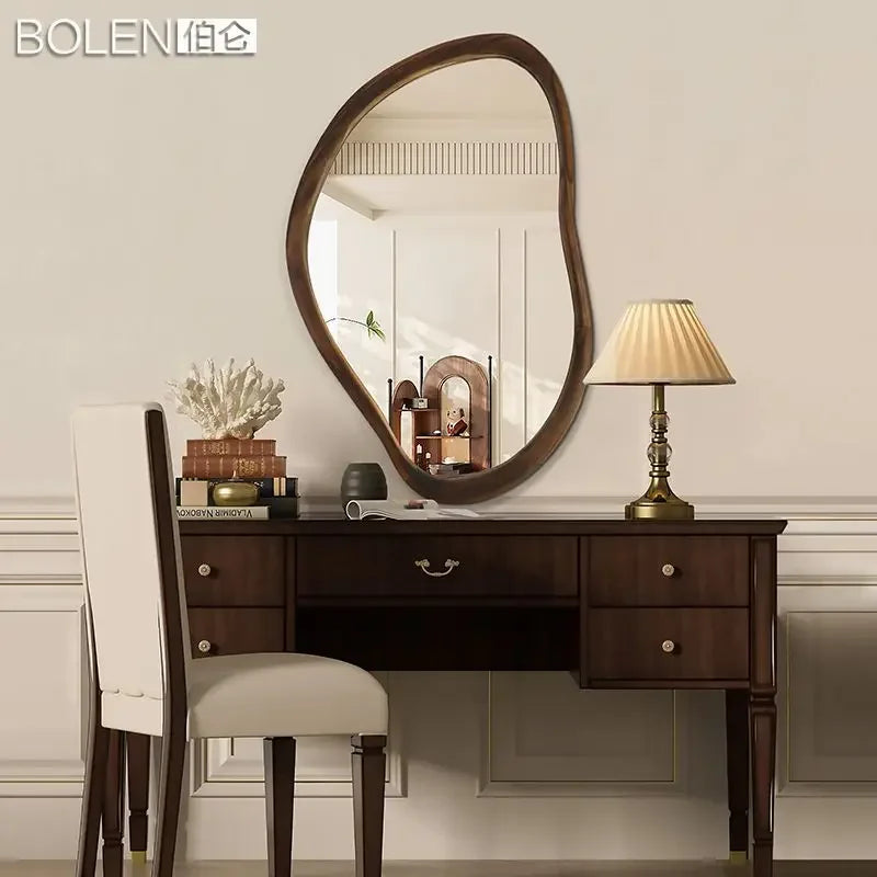 American solid wood bathroom mirror with irregular and retro decoration, Nordic household dressing mirror - view 3