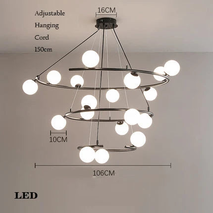 Creative chandelier in iron and trendy glass for interior decoration - White Light / 18 Balls Black