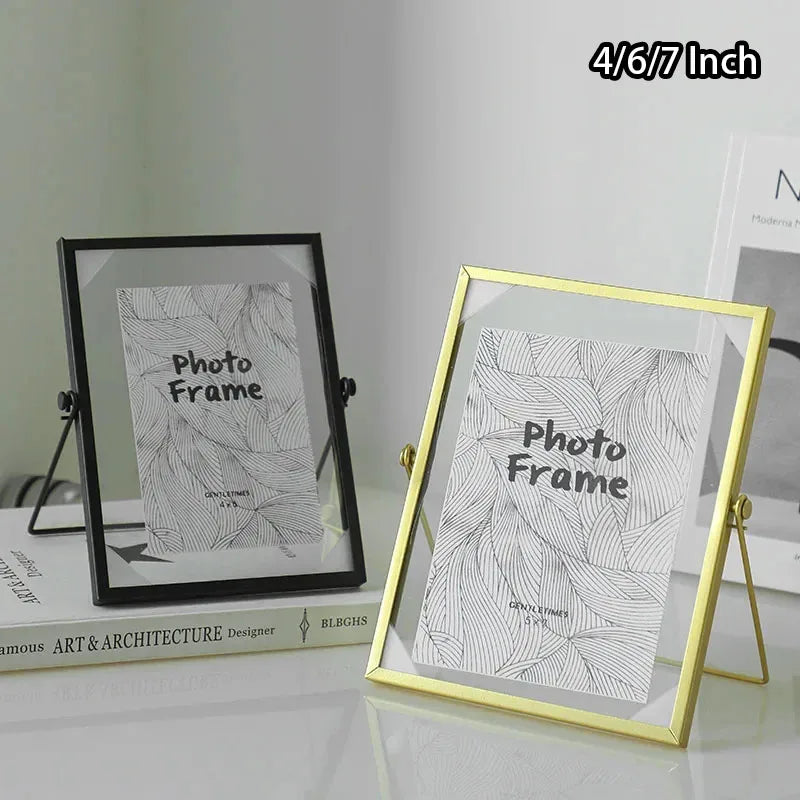 Floating glass photo frame with decorative pressed flowers