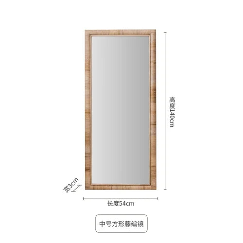 Full length mirror, floor mirror, girls' makeup, dressing, dressing, rattan net, Nordic fitting mirror, ins - P