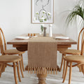 Linen table runner embroidered rustic style beige 8 words - 32x160cm