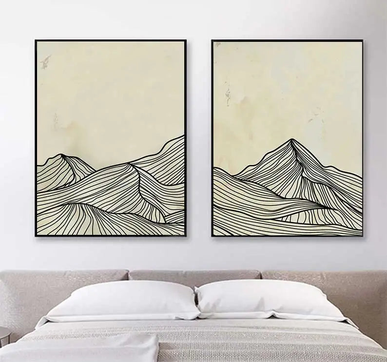 Modern Minimalist Sun and Mountain Line Wall Art Set of 3 - view 4
