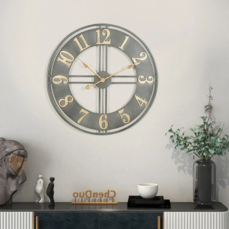 Modern 3D retro wall clock with Roman numerals in silent metal - view 2