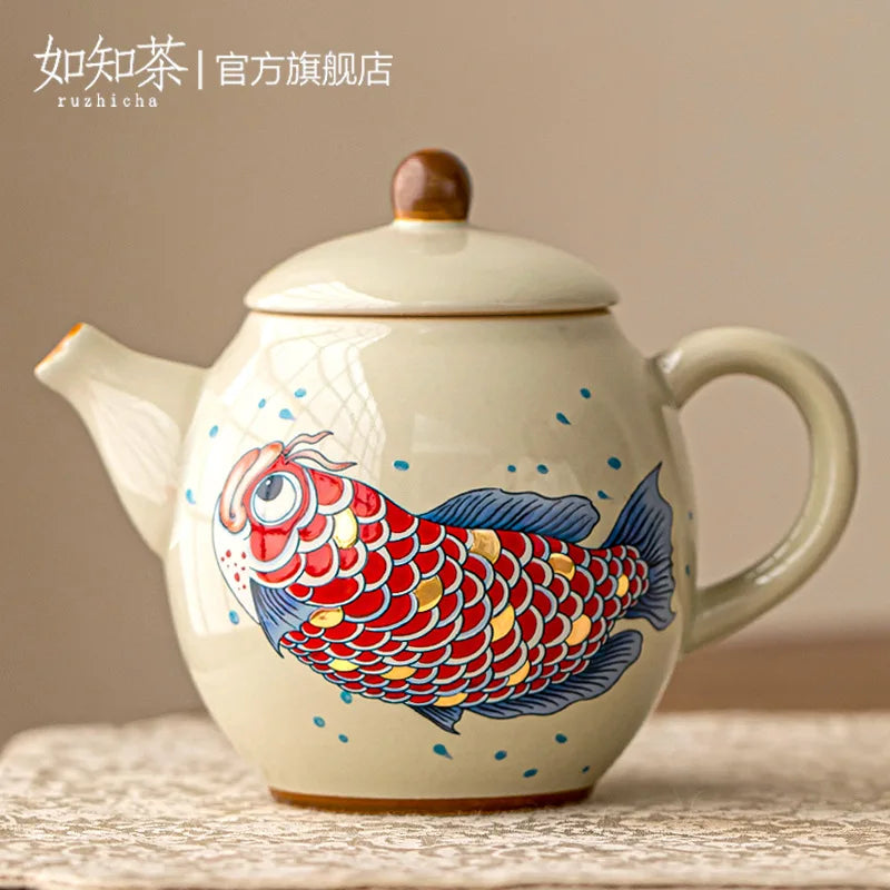 Arowana-Patterned Ceramic Kung Fu Teapot, 150 ml - view 4