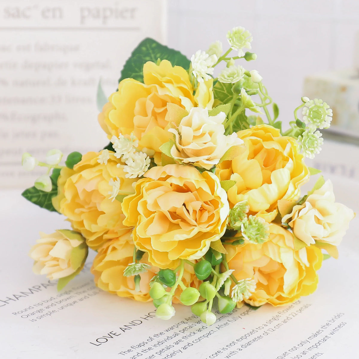 Artificial flowers silk peony hortensia decoration wedding bouquet - Yellow