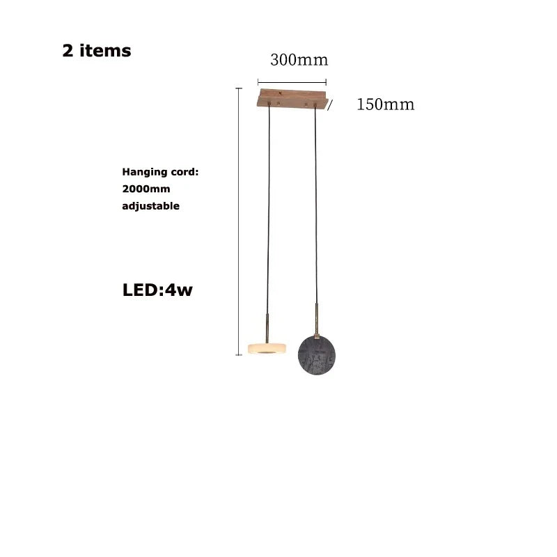 Hanging chandelier in natural wood or gold marble with led lighting - 2 item / Warm light
