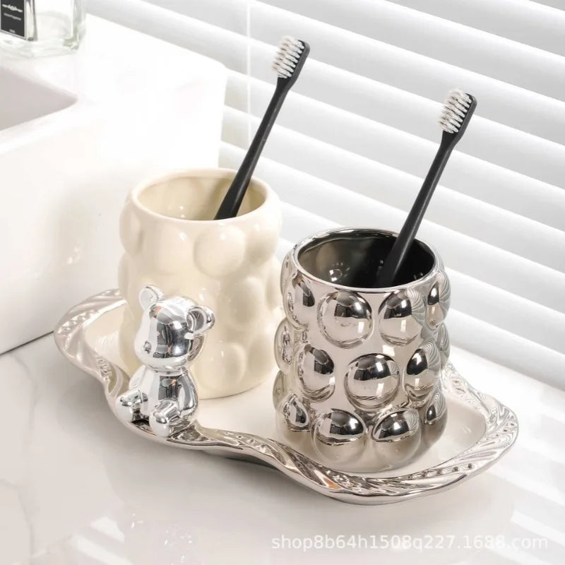 Set of ceramic cups for luxury lovers bathroom accessories - view 3