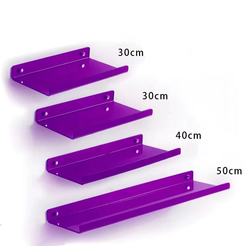 Transparent acrylic floating wall shelf for organized storage - Purple 4 Pieces