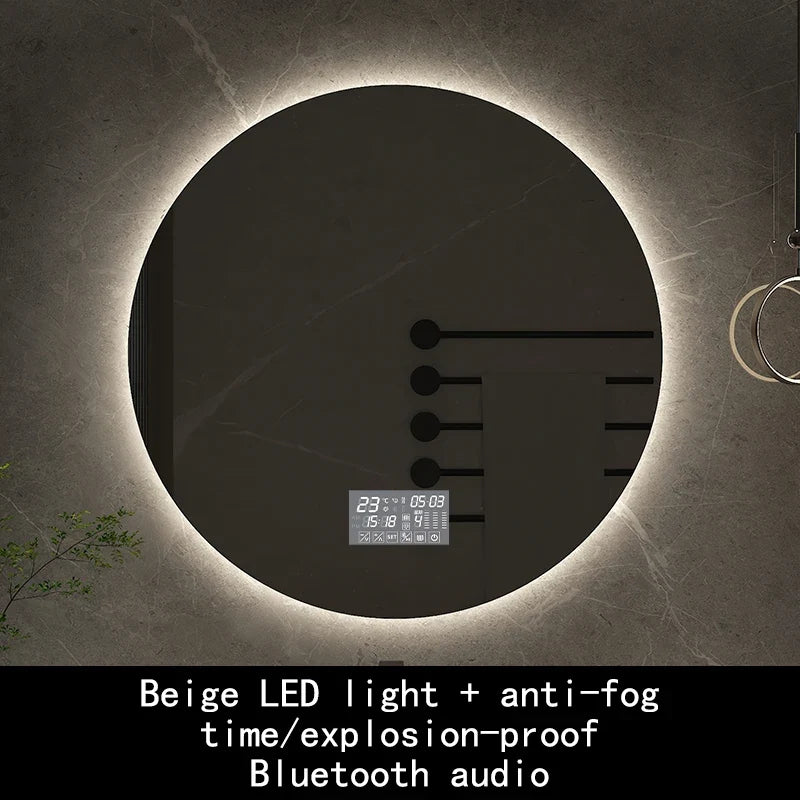 Smart Bluetooth Round Backlit Anti-Fog Mirror - Bluetooth beige