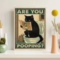 Humorous quote black cat reading journal in toilet fun decor - 20X30cm