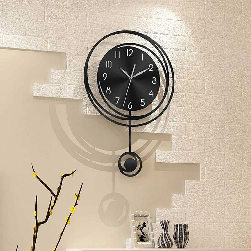 Circular hollow swinging wall clock with Arabic numerical scale clock, living room, bedroom, office, home decoration clock