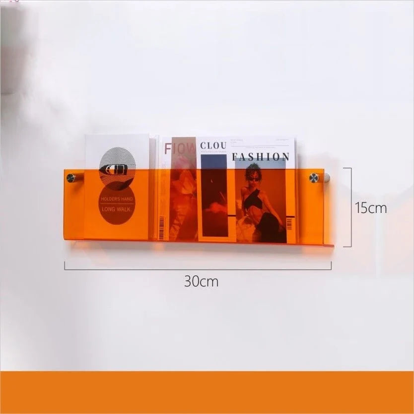Floating acrylic wall shelf with magazine holder and literature organizer - 30cm 5mm Thick 7