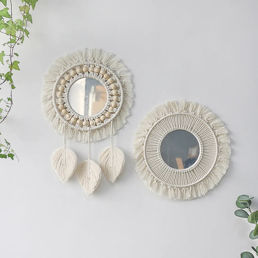 Bohemian Macrame Wall Mirror, Woven Plastic Rope - view 2